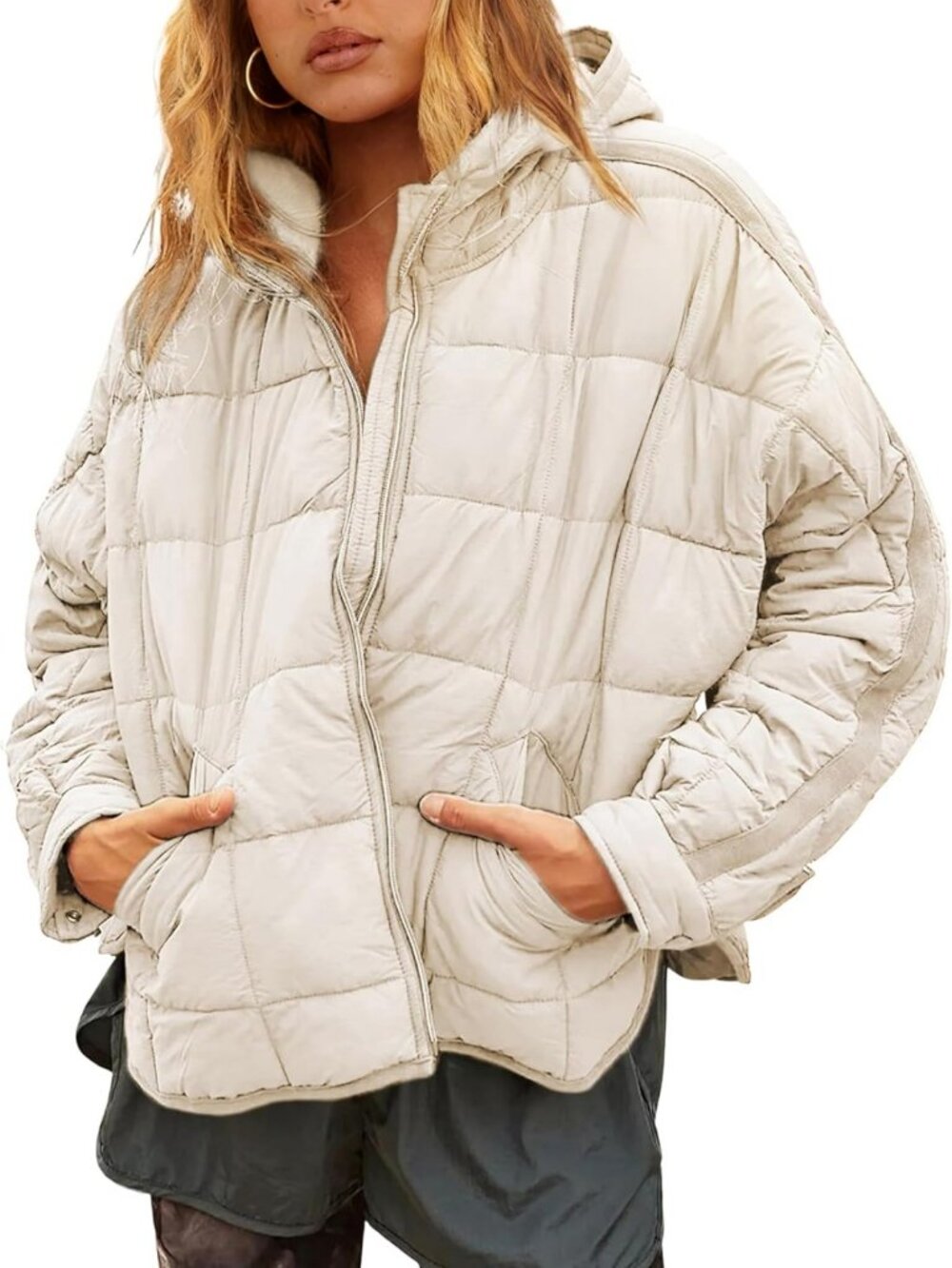 Lightweight Oversized Quilted Hooded Puffer Jacket | Casual Padded Coat for